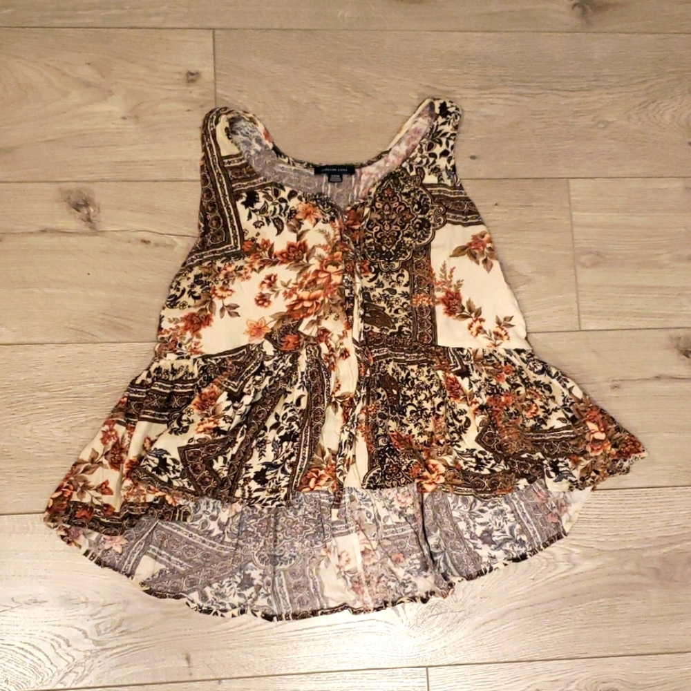 Cream and Brown Ruffled Tiered Tank Top